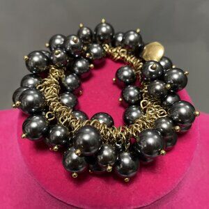 J.‎ Crew Cha Cha Gold Chain & Black Faux Pearl Stretch Chunky Statement Bracelet